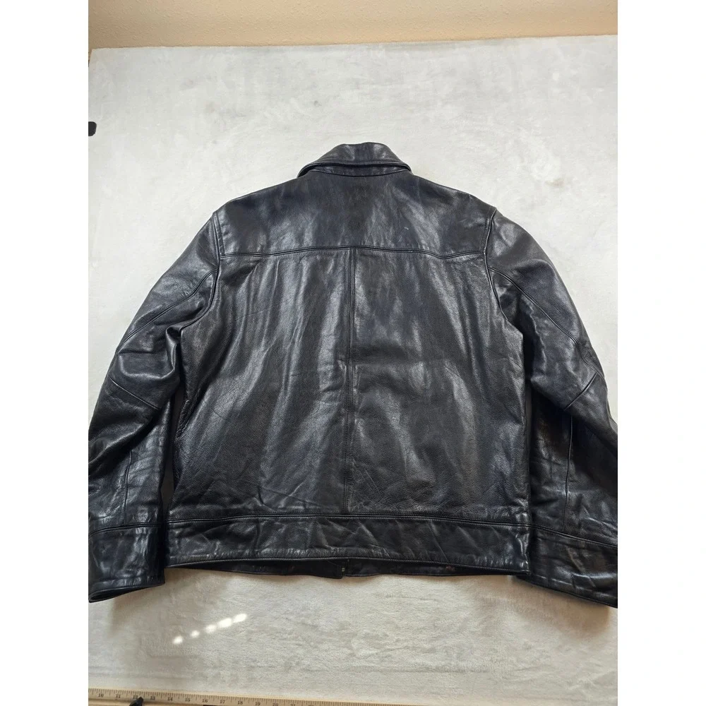 Vintage Banana Republic Leather Jacket Mens Large Black Heavy Thick Zip Classic